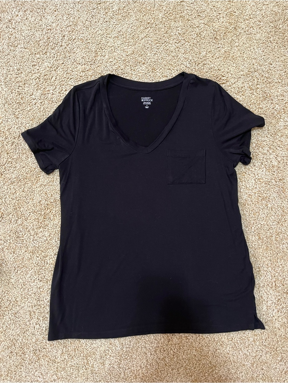 Market & Spruce Black Hannah V-Neck Pocket Knit Tee - Medium